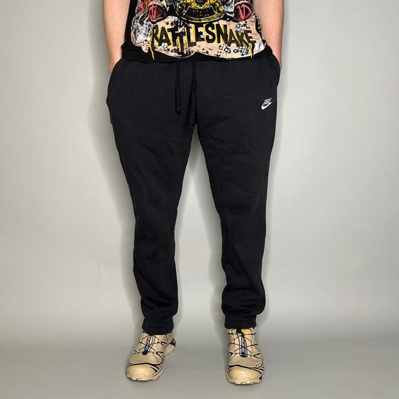 Nike Sweatpants Black Polyester Relaxed Fit White Swoosh - Picture 2 of 4